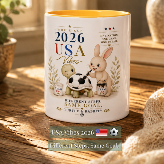 Turtle & Rabbit™ — Different Steps. Same Goal. | USA Vibes 2026 Mug with Color Inside